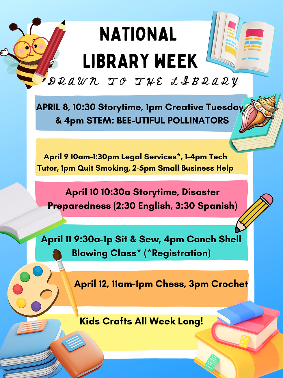 National Library Week - list of events April 8-11 2025.