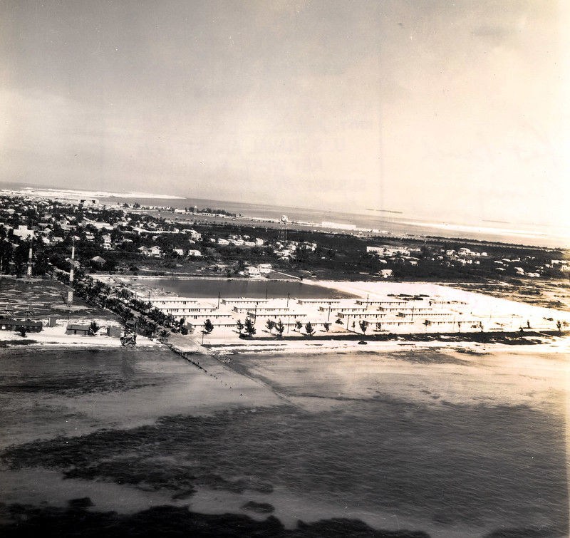 Aerial view of a building on a shoreline