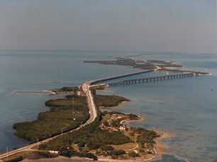 Aerial view of islands connected by a highway with bridges