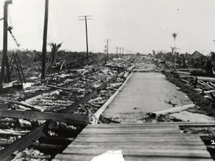 Wreckage of a railroad platform