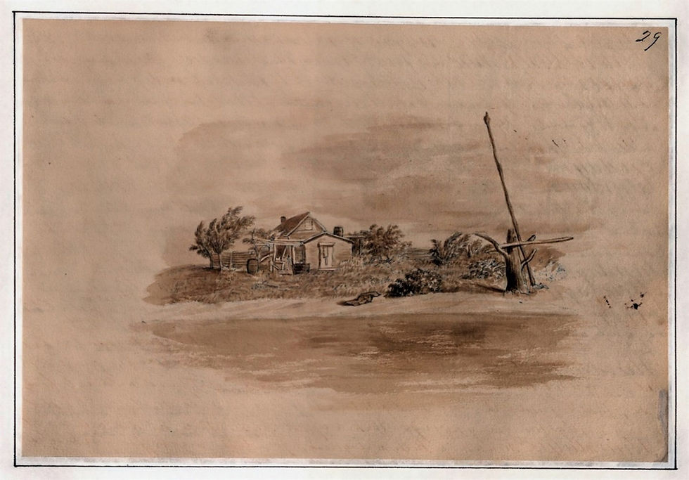 sketch of an island with a small house