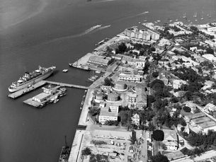 Aerial view of a developed waterfront