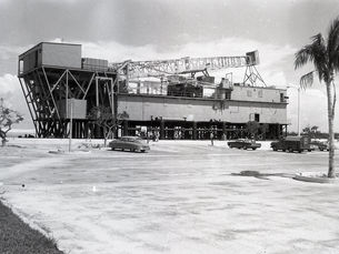 A large industrial platform at a dock