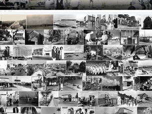A website with an array of black-and-white photos