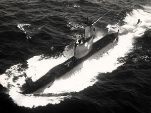 A submarine underway on the surface