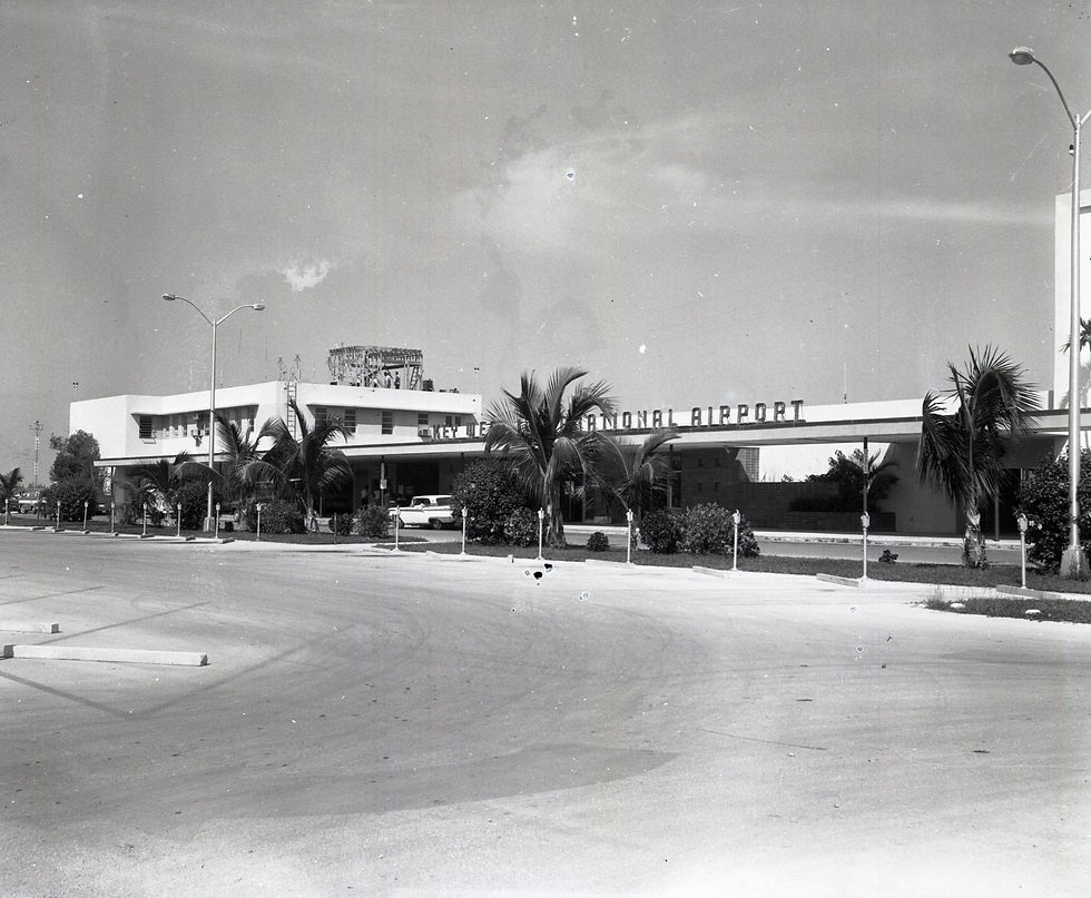 An airport with the framework for a square tower on top