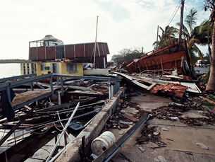 wreckage along a seawall