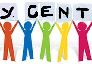 Outlines of figures holding up letters that spell JOY CENTER